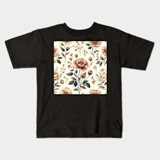 Simple Neutral Vintage Flower Pattern Kids T-Shirt